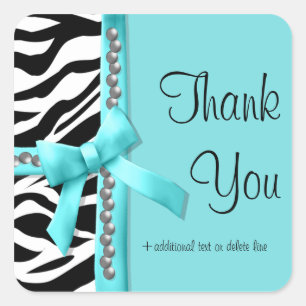 Teal And White Zebra Striped With Silver Gems Square Sticker