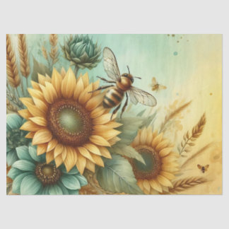 Teal and Yellow Bees and Sunflowers Tissue Paper