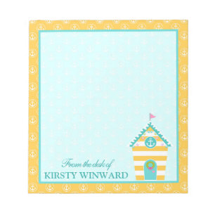 Teal and Yellow Christmas Beach Hut Anchors Notepad