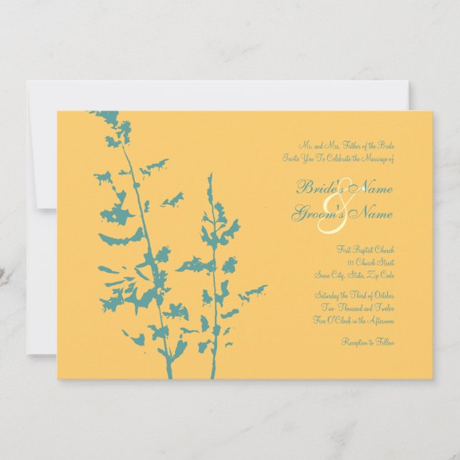 Teal and Yellow Country Floral Wedding Invitation (Front)