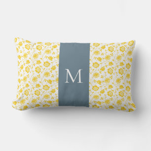 Teal and Yellow Floral Lumbar Pillow