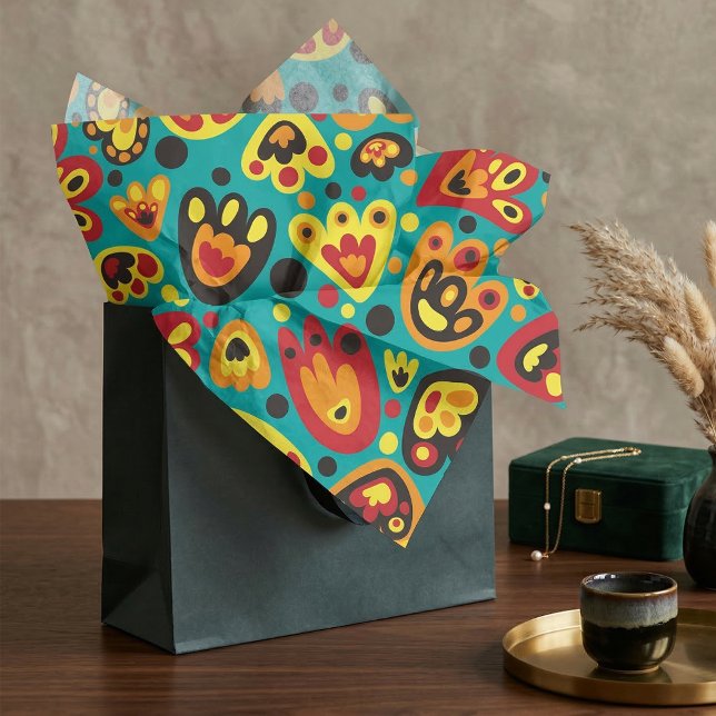 Teal and Yellow Retro 1960s Mod Floral Pattern Tissue Paper (Creator Uploaded)