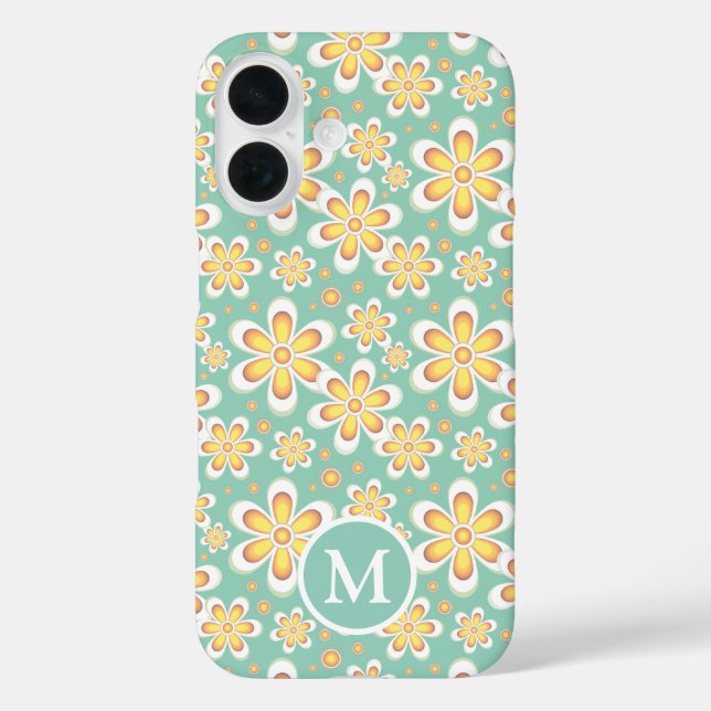 Teal and Yellow Spring Flower Pattern Monogram Case-Mate iPhone Case (Back)