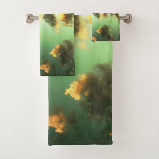 Teal and yellow sunset cloudy sky background bath towel set