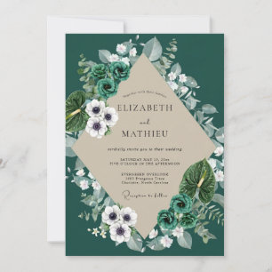 Teal Anemone Leaf Wedding Invitation