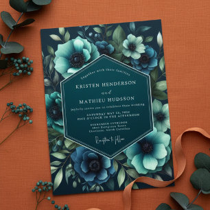 Teal Anemone Moody Romance Wedding Invitation