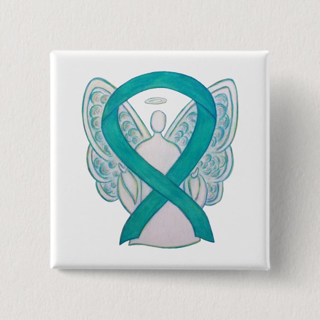 Teal Angel Awareness Ribbon Art Custom Lapel Pin (Front)