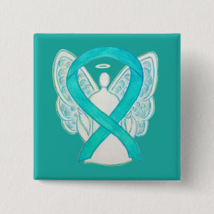 Teal Angel Awareness Ribbon Art Custom Lapel Pin
