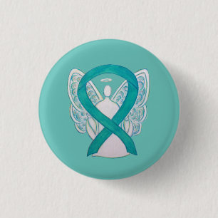 Teal Angel Awareness Ribbon Art Custom Lapel Pin