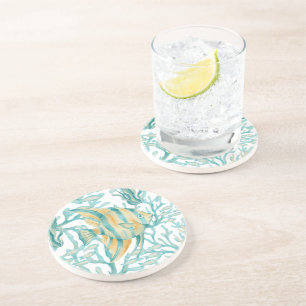 Teal Angelfish Watercolor Fish Coaster