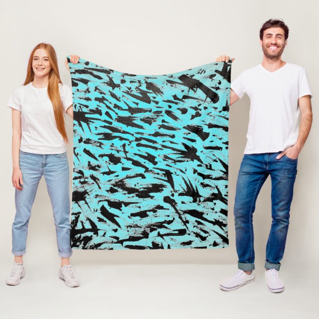 Teal Animal Print Abstract Fleece Blanket (In Situ)