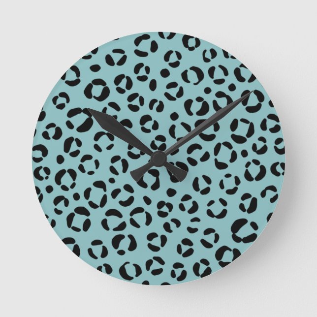 Teal Animal Print Round Clock (Front)