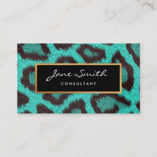 Teal Animal Skin, Leopard, faux Gold Foil Business Card