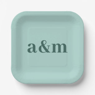 Teal Anniversary Wedding Monogram Minimalist Paper Plate