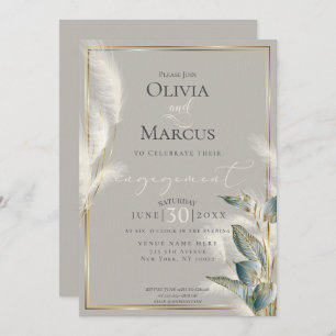 Teal Anthurium Feathery Pampas Grass Engagement Invitation