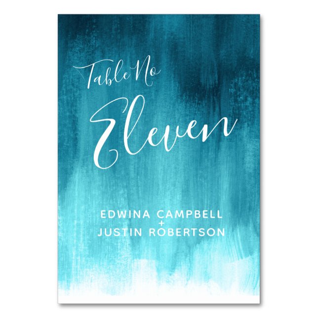 Teal aqua abstract modern art table number Eleven (Back)