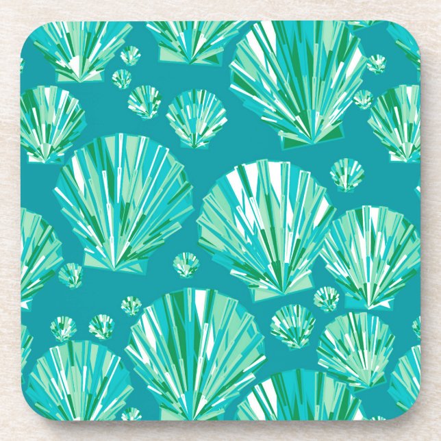 Teal, Aqua and Turquoise Sea Shells  Coaster (Front)