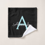 Teal Aqua Blue Girly Script Monogram Name Modern Wash Cloth<br><div class="desc">Black and Teal Aqua Blue Simple Script Monogram Name Spiral Notebook Planner. This makes the perfect sweet 16 birthday,  wedding,  bridal shower,  anniversary,  baby shower or bachelorette party gift for someone that loves glam luxury and chic styles.</div>