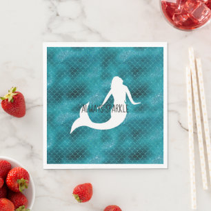 Teal Aqua Blue Glitter Sparkle Mermaid Napkin