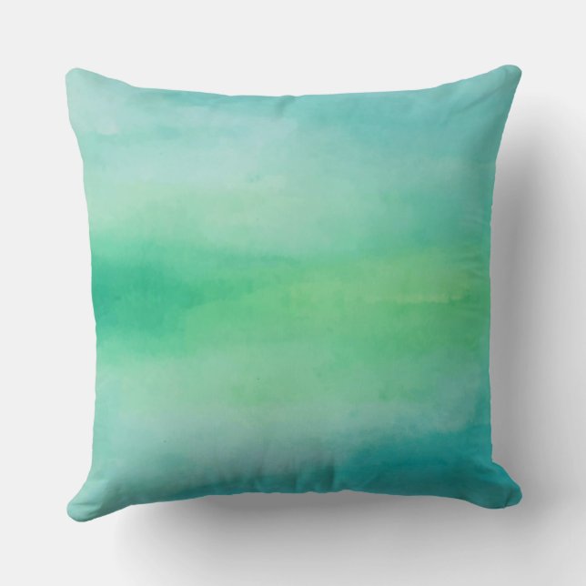 Teal Aqua Blue Green Abstract Throw Pillow (Back)