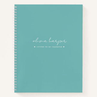 Teal Aqua Blue Letters to Daughter Memory Notebook