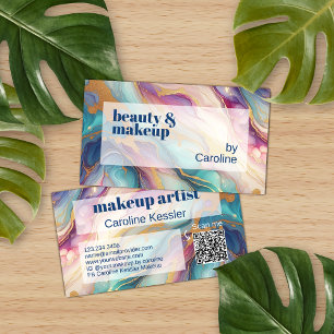 Teal Aqua Blue Purple Pink Gold Marble Art Pattern Business Card