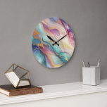 Teal Aqua Blue Purple Pink Gold Marble Art Pattern Large Clock<br><div class="desc">Add some flair and sophistication to your wall with this stunning wall clock featuring a teal, aqua, blue, purple, pink, and gold coloured marble wave art pattern. This wall clock is made of high-quality acrylic that is durable, lightweight, and easy to hang. You can choose from different sizes and shapes...</div>