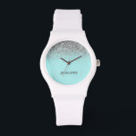 Teal Aqua Blue Silver Glitter Girly Monogram Name<br><div class="desc">Aqua Blue Teal and Silver Sparkle Glitter Monogram Name Watch. This makes the perfect graduation,  birthday,  wedding,  bridal shower,  anniversary,  baby shower or bachelorette party gift for someone that loves glam luxury and chic styles.</div>
