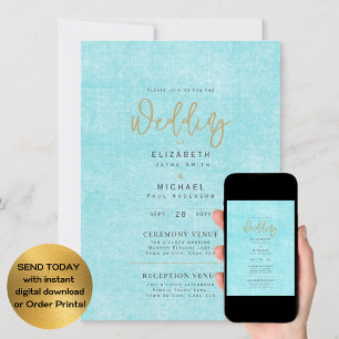 Teal Aqua Blue Wedding Instant Digital Download Invitation