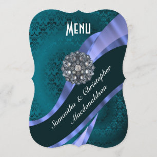 Teal aqua damask  elegant formal wedding menu