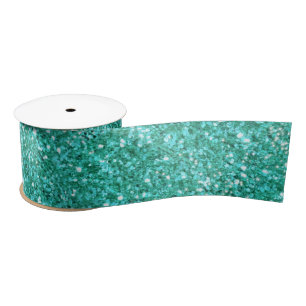 Teal aqua fun sparkling glitter pattern satin ribbon