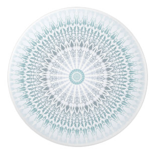 Teal Aqua Geometric Mandala Ceramic Knob