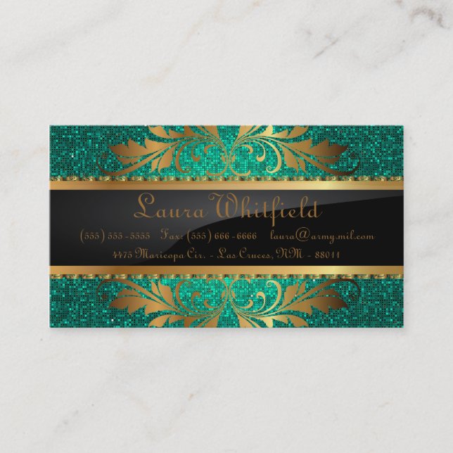 Teal Aqua Glitter Sequin Disco Glitz Business Card (Front)