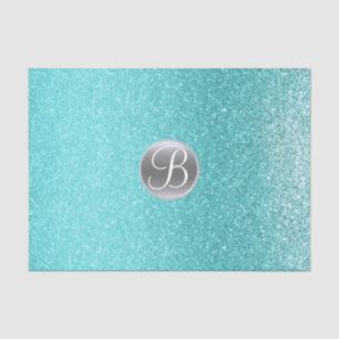 Teal Aqua Glitter Sparkle Glam Monogram Initial Tissue Paper
