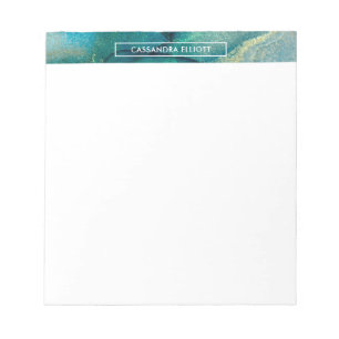 Teal, Aqua & Gold Alcohol Ink Liquid Abstract Art Notepad