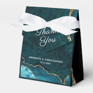 Teal Aqua Gold Glitter Agate Wedding Favour Box