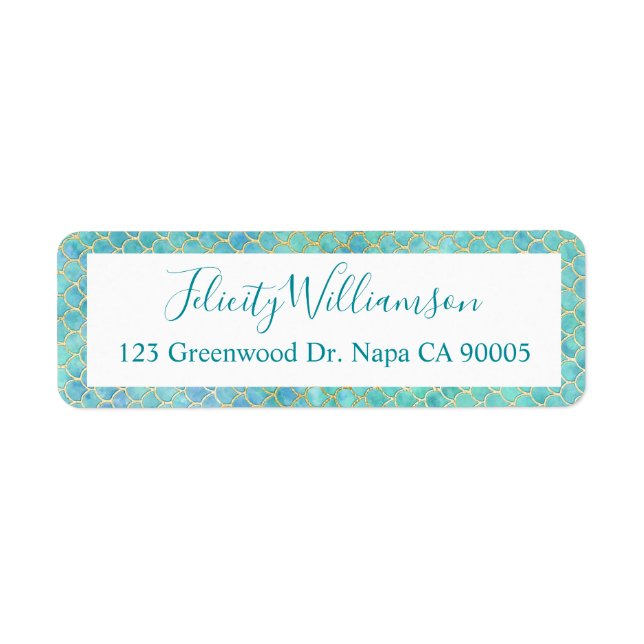 Teal, Aqua & Gold Watercolor Mermaid Scale Pattern (Front)