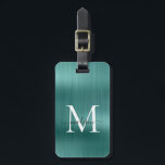 Teal Aqua Green Brushed Metal Foil Script Monogram Luggage Tag<br><div class="desc">Modern Teal Aqua Green Brushed Metal Foil Script Monogram Cute Bag Tag</div>