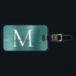 Teal Aqua Green Brushed Metal Script Monogram Cute Luggage Tag<br><div class="desc">Teal Aqua Green Brushed Metal Script Monogram Cute Bag Tag</div>