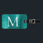 Teal Aqua Green Brushed Metal Script Monogram Cute Luggage Tag<br><div class="desc">Teal Aqua Green Brushed Metal Script Monogram Cute Bag Tag</div>
