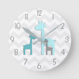 Teal Aqua Grey Giraffe Nursery Wall Clock