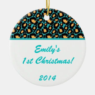 Teal Aqua Leopard Spot Personalised Name Ornament