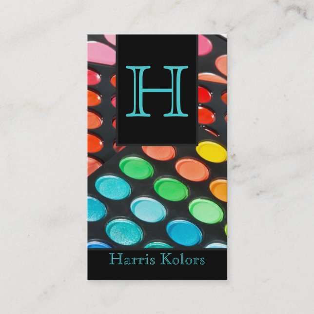 Teal Aqua Make Up Artist Palette Business Card (Front)