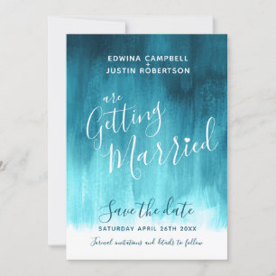 Teal aqua modern art painted save the date cards