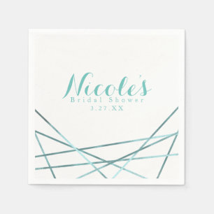 Teal Aqua Modern Geometric Lines Custom Party Napkin