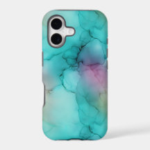Teal Aqua Pink Soft Fluid Alcohol Ink