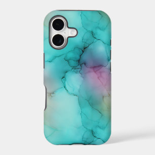 Teal Aqua Pink Soft Fluid Alcohol Ink