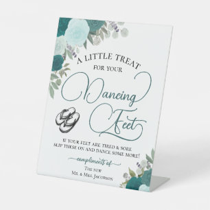 Teal & Aqua Roses Dancing Feet Flip Flop Wedding  Pedestal Sign