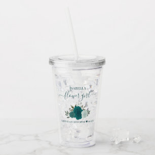 Teal & Aqua Roses Elegant Flower Girl Wedding Acrylic Tumbler