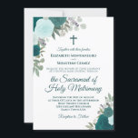 Teal & Aqua Roses Modern Catholic Wedding Invitation<br><div class="desc">This beautiful wedding invitation is perfect for a modern Catholic ceremony. It features a rustic boho chic design with elegant script lettering and hand painted watercolor roses in shades of teal, turquoise, and aqua. Includes a cross or crucifix, and wording inviting your guests to attend a nuptial mass uniting the...</div>